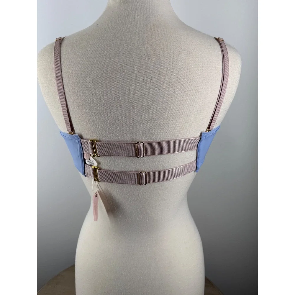 WE‎ ARE HAH Blue Sheer Mesh Bralette Periwinkle Straps Keyhole Cutout Bra 30-38C